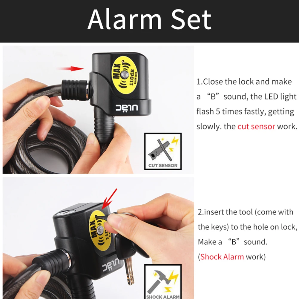 Professional Bicycle Lock Electronic Alarm Lock Anti-theft 110db Loud Wire Locks Security Lock