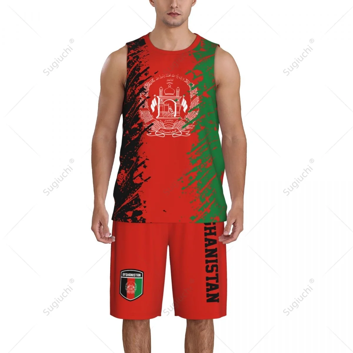 Team-up Afghanistan Flag Grain Men Basketball Jersey Set Shirt & Pants Sleeveless Custom Name Nunber Exclusive