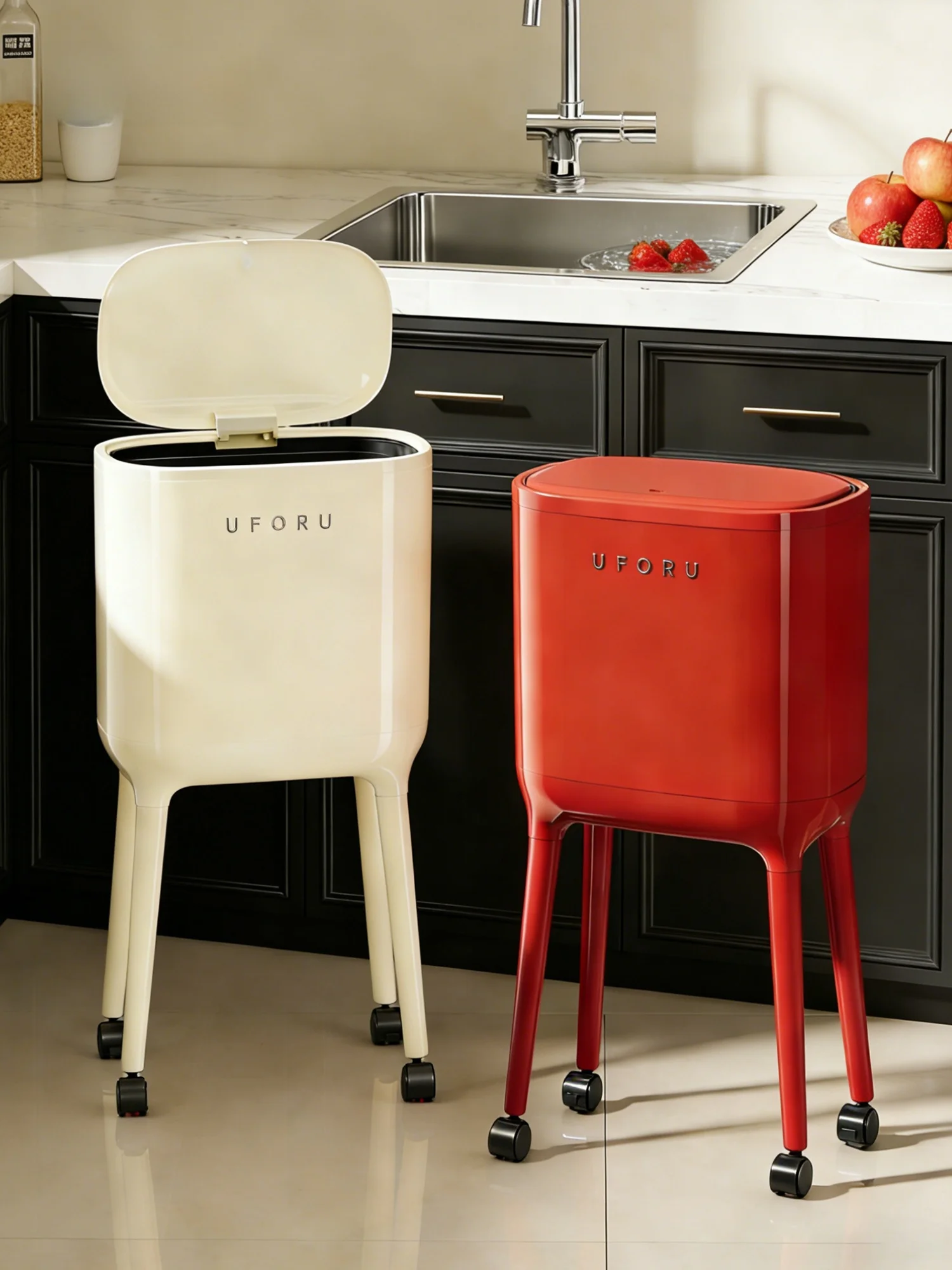 Kitchen Trash Can Large Capacity Mobile Design with Lid High Aesthetic Value No Bending over Waste Bin Household Cleaning Tool