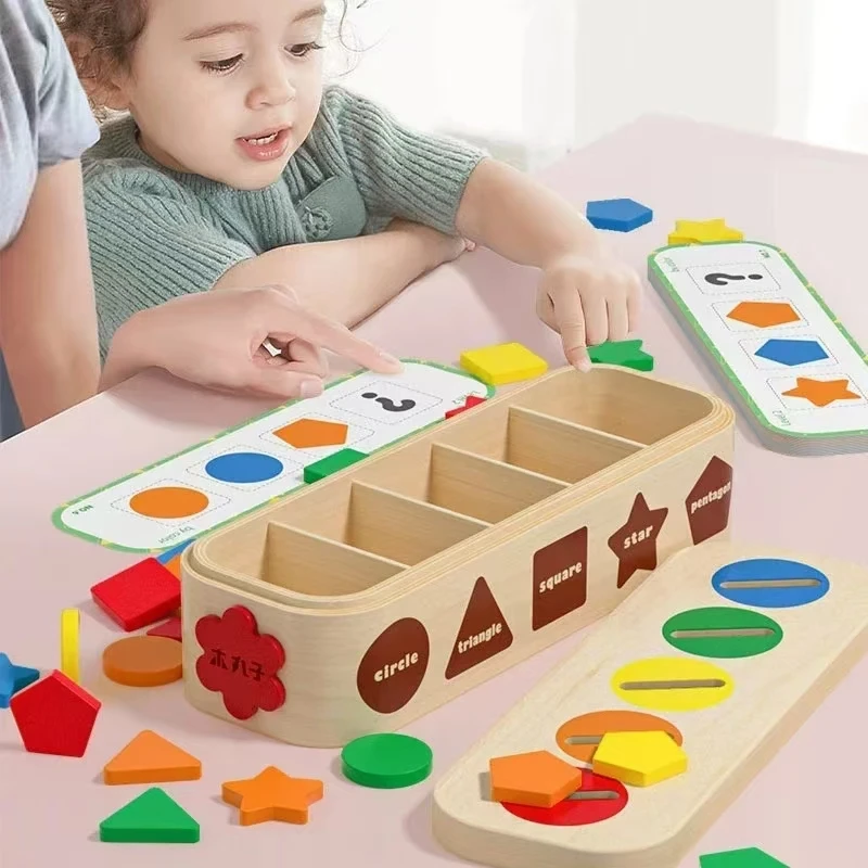 Wooden Baby Shape Assortment Educational Toys Montessori Toys Geometric Shapes Colorful Building Block Box Boys Girls Gifts