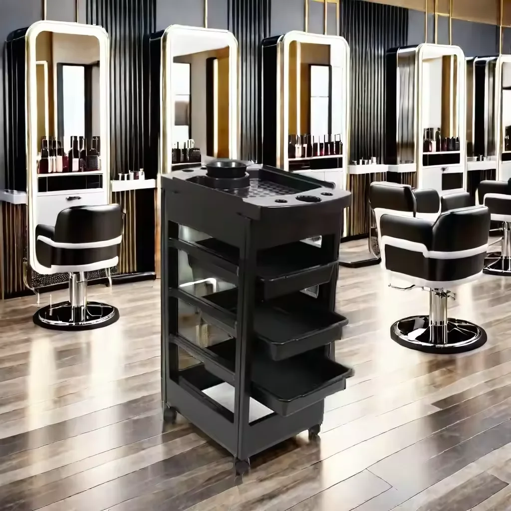 Muebles de salón de peluquero de plástico modernos, carrito de teñido con estampado en caliente para dormitorio, sala de estar, Hotel, escuela, uso en el hogar y la Oficina