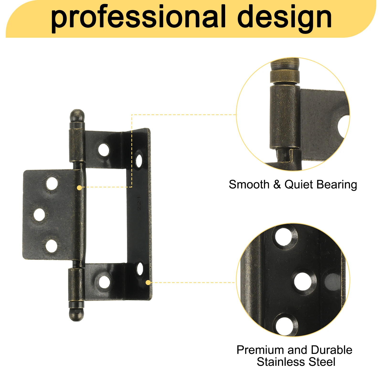 6Pc Partial Wrap Long Hinge Cabinet Hinge Full Inset Overlay Semi Around Self Closing Hinge Hardware 3.4x0.7Inch/0.78Inch Bronze