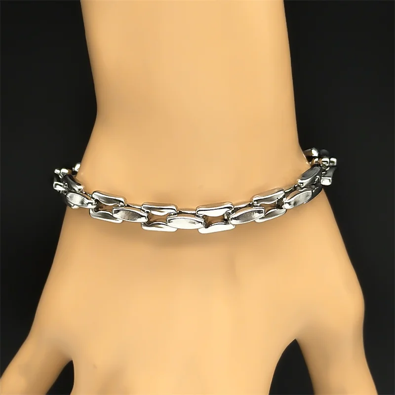 Punk Byzantine Link Chain Bracelet for Men Women Stainless Steel Silver Color Rock Style Cool Chains Party Jewelry Gift LT86