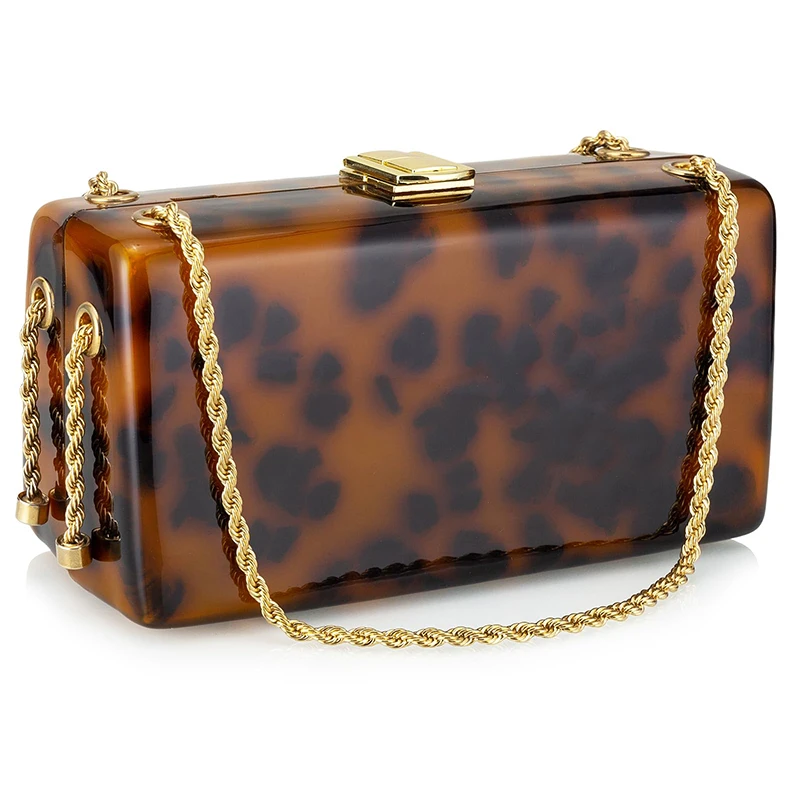 Leopard Marbling Acrylic Clutch Bag Women 2024 New Evening Party Prom Chain Shoulder Bag Luxury Clutches Wedding Bridal Handbag