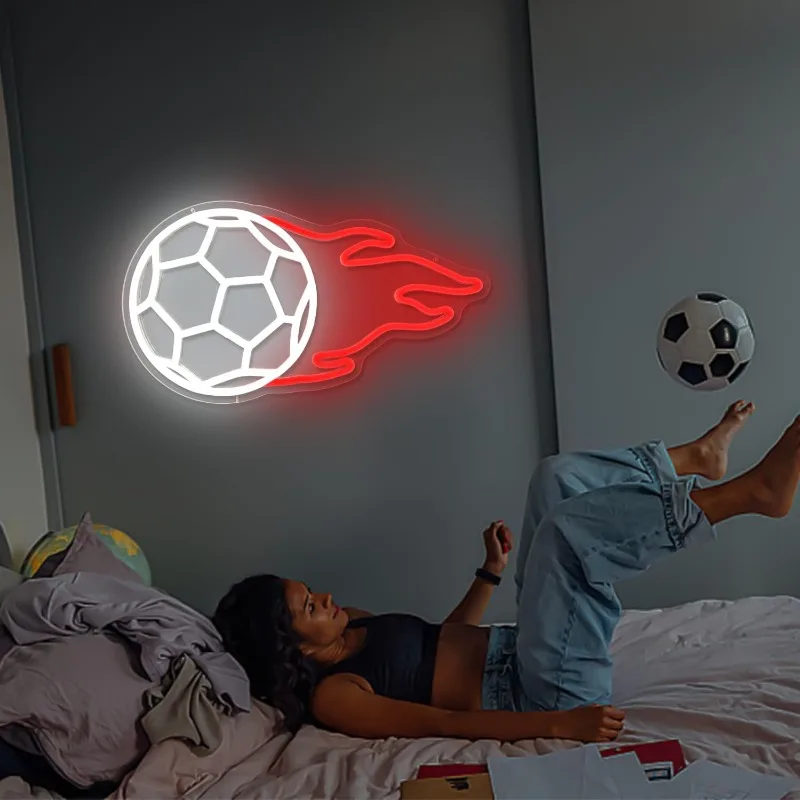 Sepak bola On Fire dekorasi dinding Neon Dimmable tanda LED kamar tidur tanda bersinar pesta ulang tahun rumah toko kampus dekorasi klub hadiah anak-anak