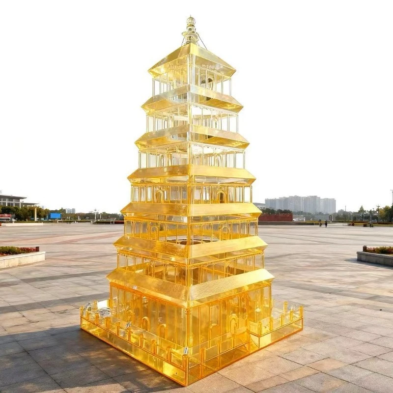 Large acrylic ancient building model, eaves attic pavilion sculpture, large hotel square decoration