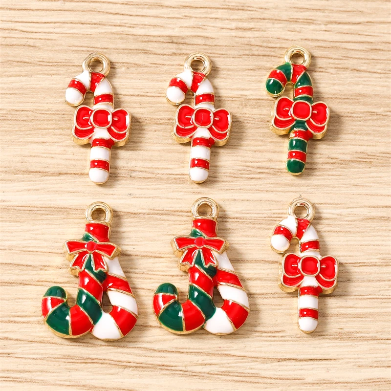 10 Stück Niedliche Emaille-Weihnachtsstock-Anhänger für Schmuckherstellung, Neujahrs-Ohrhänger, Halsketten, Armbänder, DIY-Zubehör – Detail 2