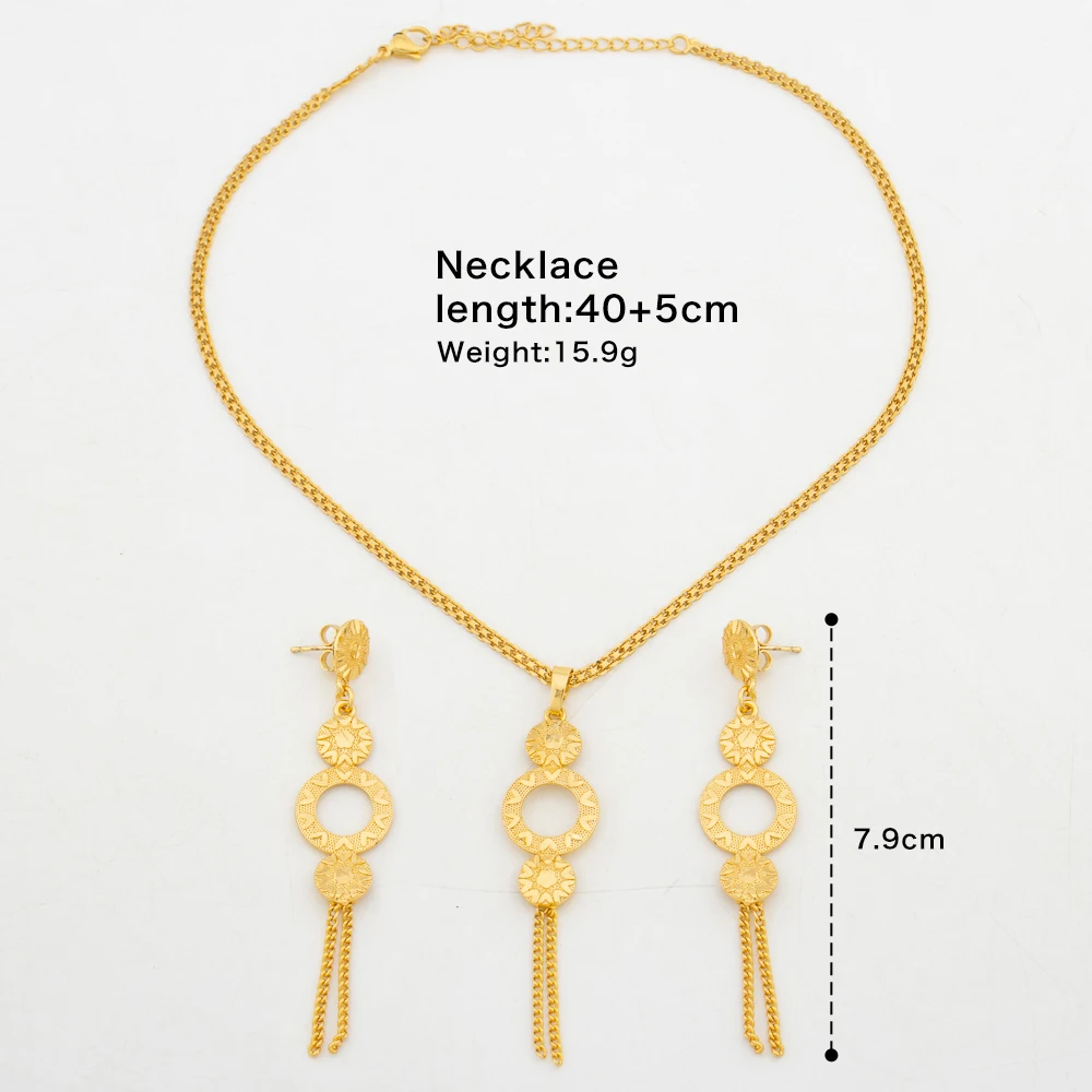 Dubai Earrings and Necklace Jewelry Set for African  Color Drop Earrings with Pendant Necklace Jewelry Accessories Gifts