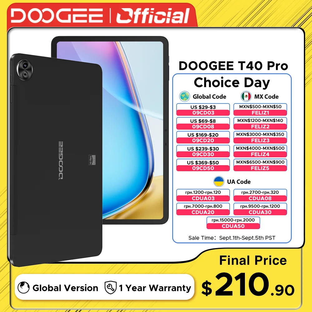 Планшет DOOGEE T40 Pro, 12 дюймов, IPS, 2,4K, 20 ГБ (8 + 12), 512 ГБ, Android 14 Helio G99, 6 нм, 10800 мАч, 18 Вт, четырехместный зарядный динамик, ультратонкий 7,6 мм
