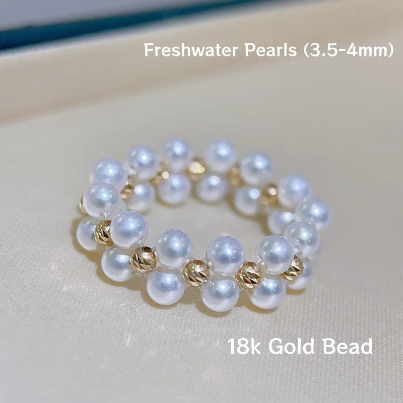 

Кольцо из настоящего золота 18 карат SGARIT для женщин, кольцо с пресноводным жемчугом, регулируемое ювелирное изделие, подарок