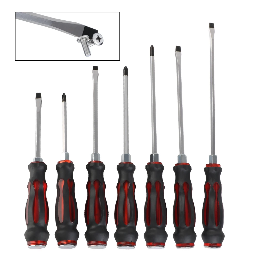 Chrome Vanadium Steel 7pcs/set Effective Magnetic Phillips Slotted Types with Through hole Tappped Screwdriver Set