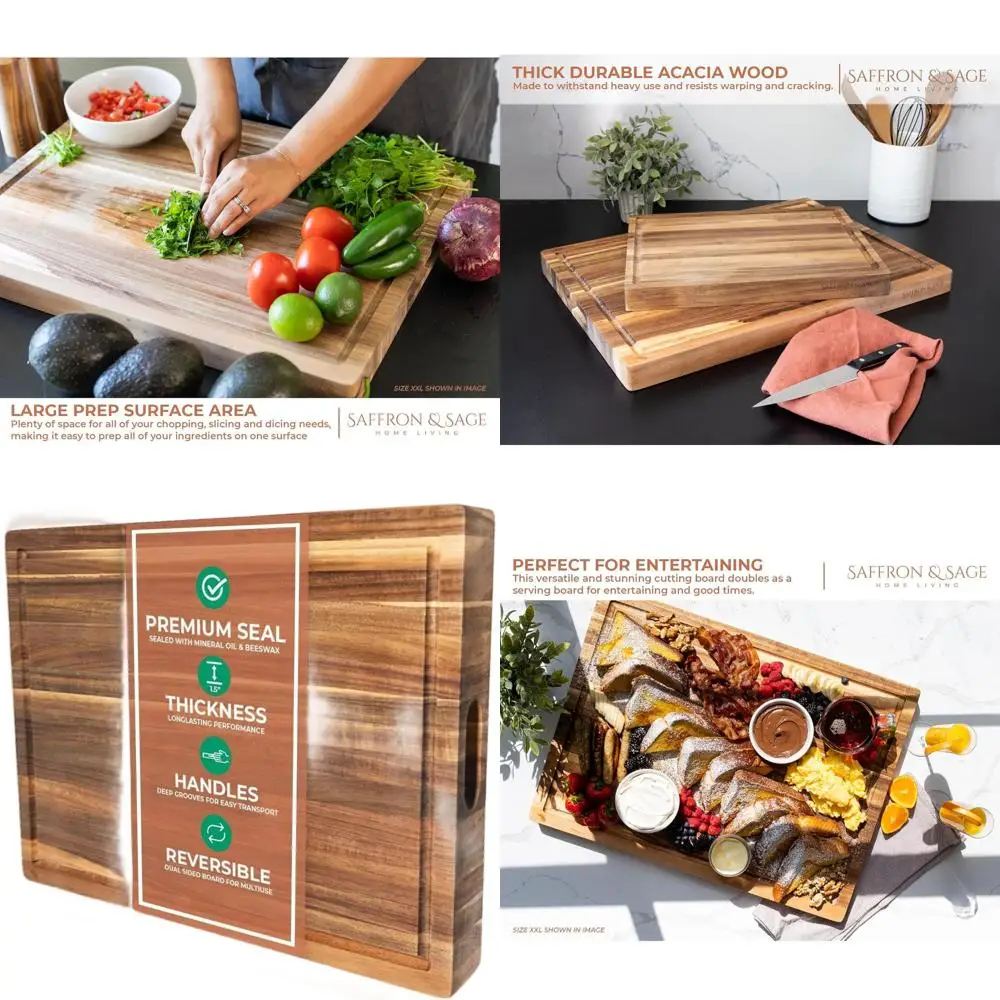 

Large 23x17 Acacia Wood Cutting Board - 1.5 Thick with Juice Groove, Reversible for Kitchen & Charcuterie