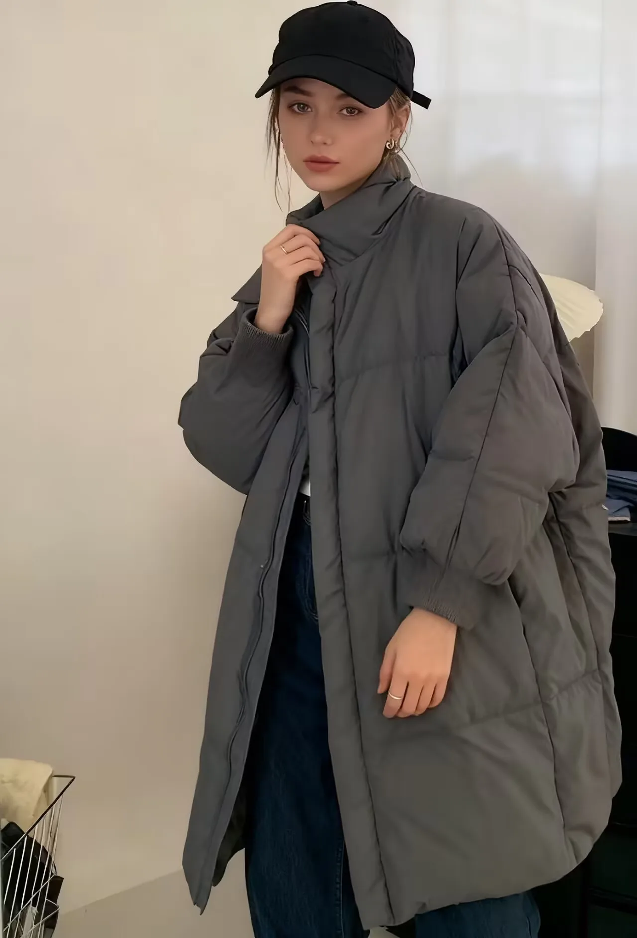 

Парки женские байкерские зимние шерстяные на флисовой подкладке высококачественные с рюшами и рюшами с карманами без пуговиц элегантные вневременные офисные поездки на работу