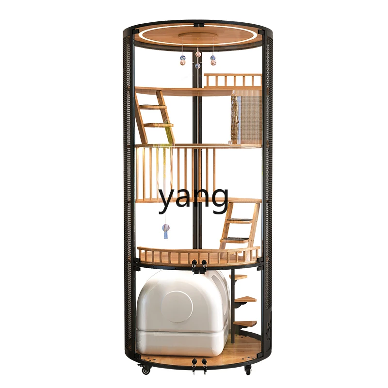 Lmm solid wood luxury round panoramic display super large household cylindrical 360 glass cat cabinet cat cage