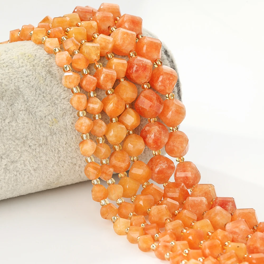 6-10mm Natürliche Orange Angelit-Jade-Perlen Facettierte Lose Abstandsperlen für Schmuckherstellung DIY Armband Handgemachtes Zubehör 7 Zoll – Detail 6