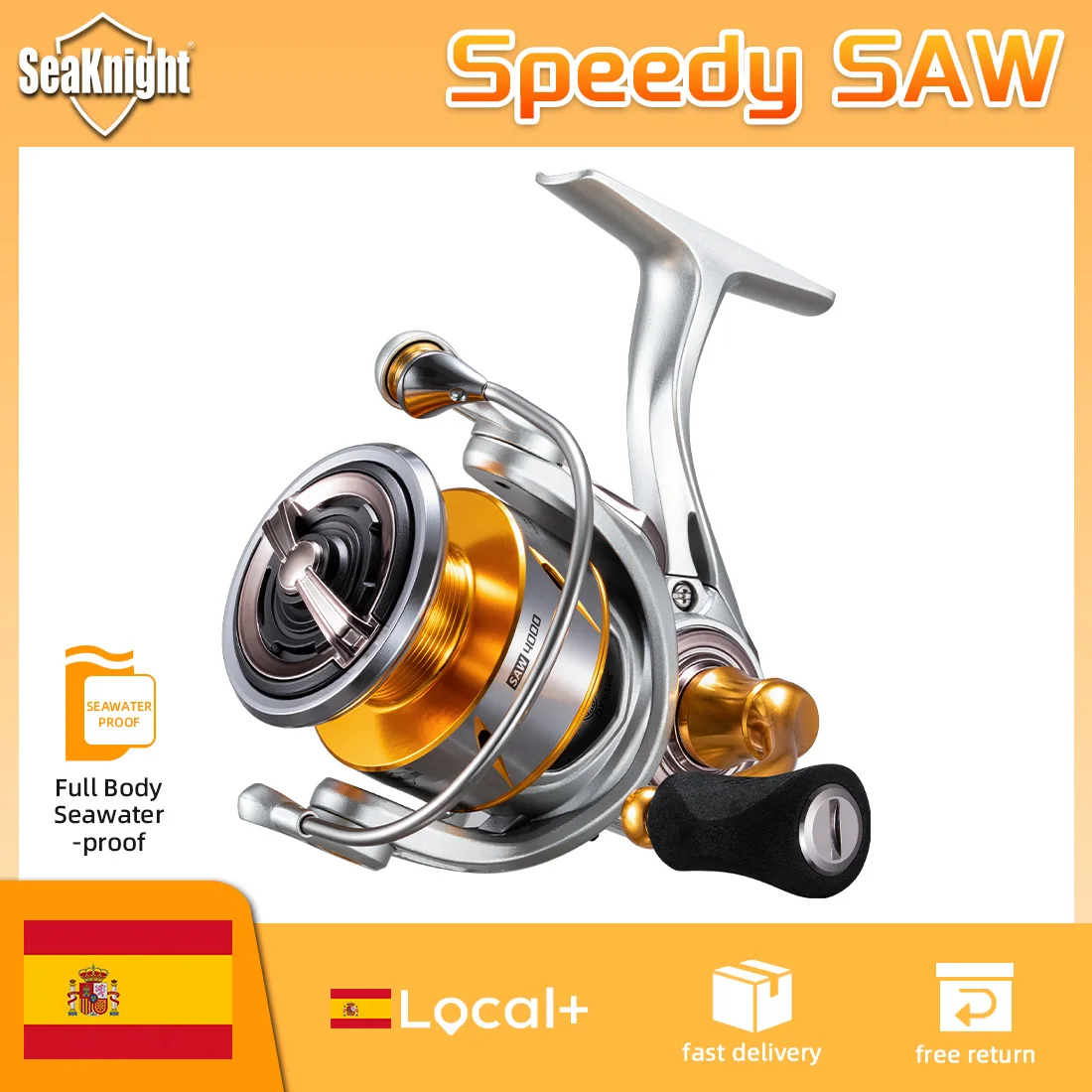 Carrete giratorio de agua salada serie Speedy marca SeaKnight 6,2: 1 cuerpo de potencia y luz nueva actualización sistema de pasador de guía doble mango atornillado