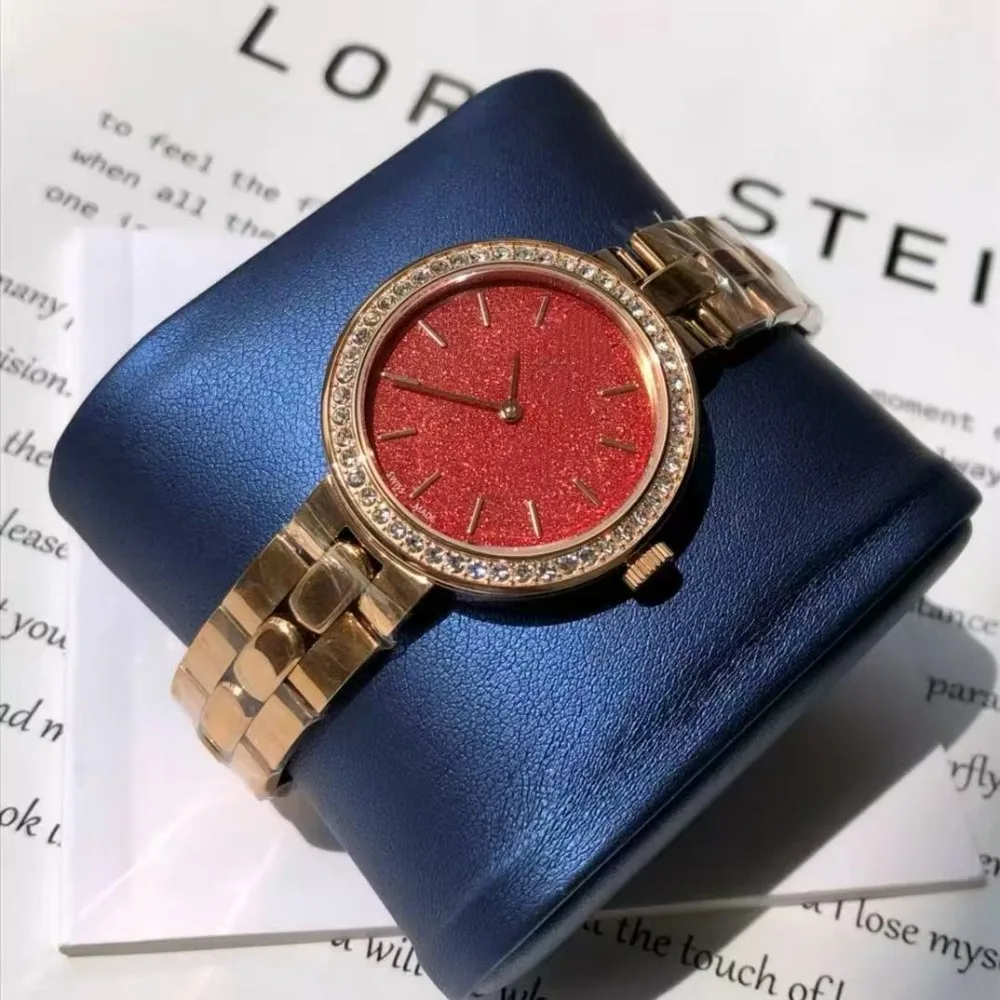 

Women's Rose Gold Watch Red Dial with Crystal Bezel Fashion Ladies Stainless Steel Bracelet Analog Quartz Wristwatch for Party