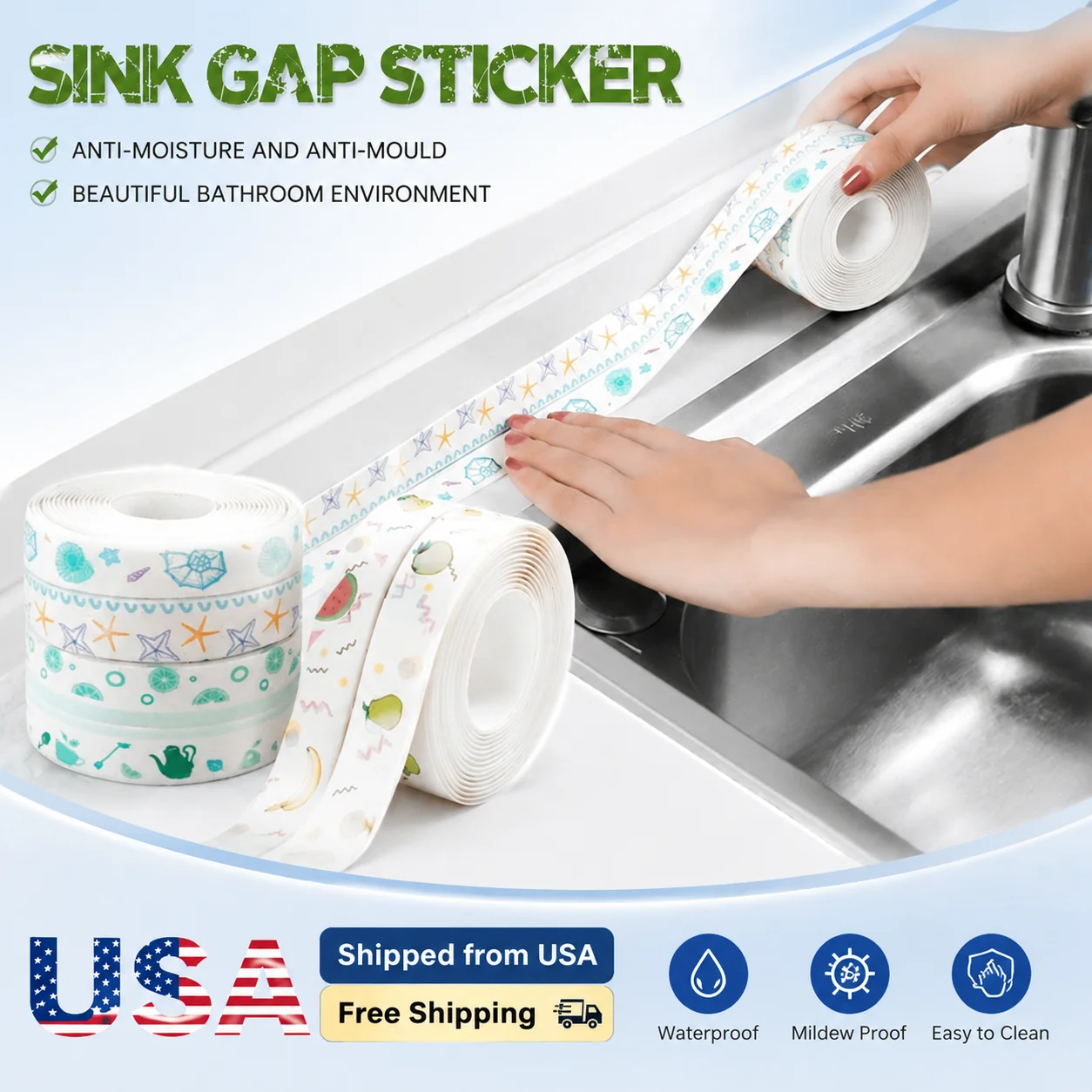 Waterproof Kitchen Sink Sticker Bathroom Shower Toilet Gap Sealing Tape Self Adhesive Mildewproof Wall Edge Caulk Strip