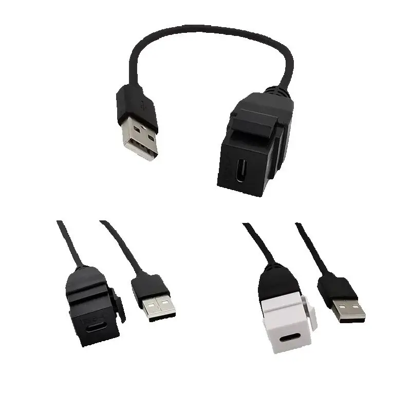 USB2.0 A Male to Type-C Female Panel Mount Insert Cable Adapter for Wall Socket Face Plate USB Male to USB-C Female Cable 0.2m