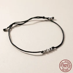 22cm Lucky 925 Silver Rope Bracelets Women Silver Irregular Bead Black Thread Line String Bracelets For Women Girl