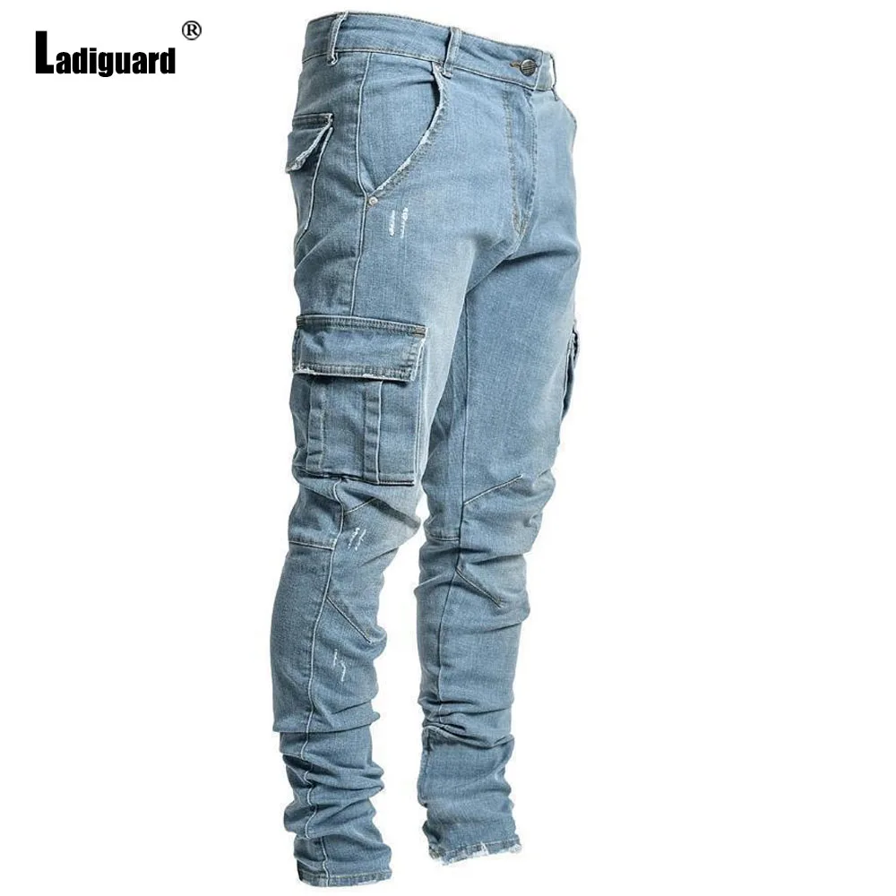 

Ladiguard 2023 Men's Stand Pocket Cargo Jeans Demin Pants Vintage Basic Trouser Plus Size Mens Fashion Hip Hop Demin Sweatpants