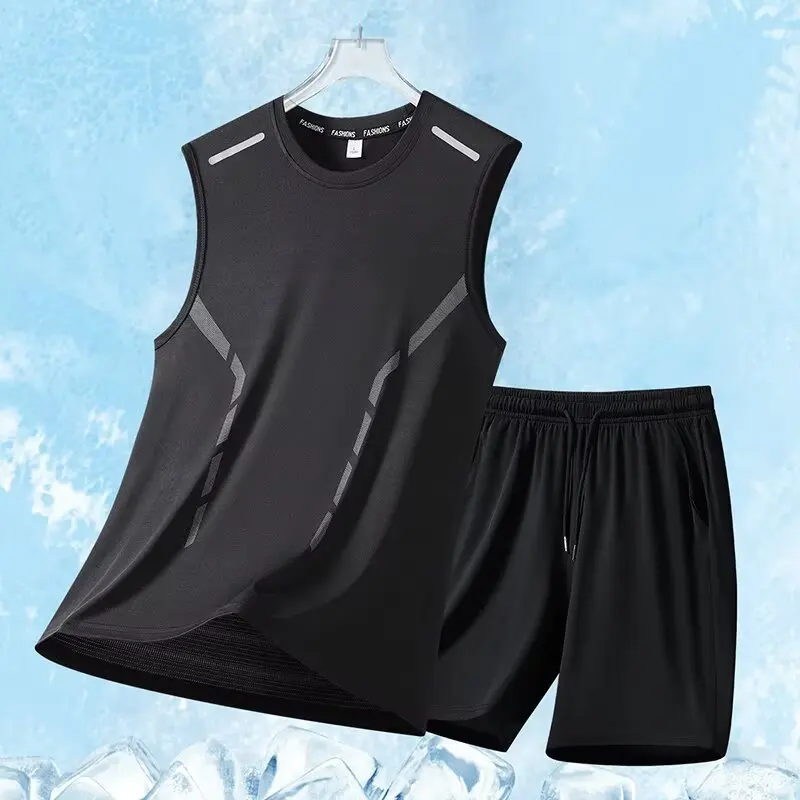 

Спортивный костюм, мужская быстросохнущая одежда для фитнеса, бега, модная повседневная одежда, жилет, шорты, тренировочная одежда
