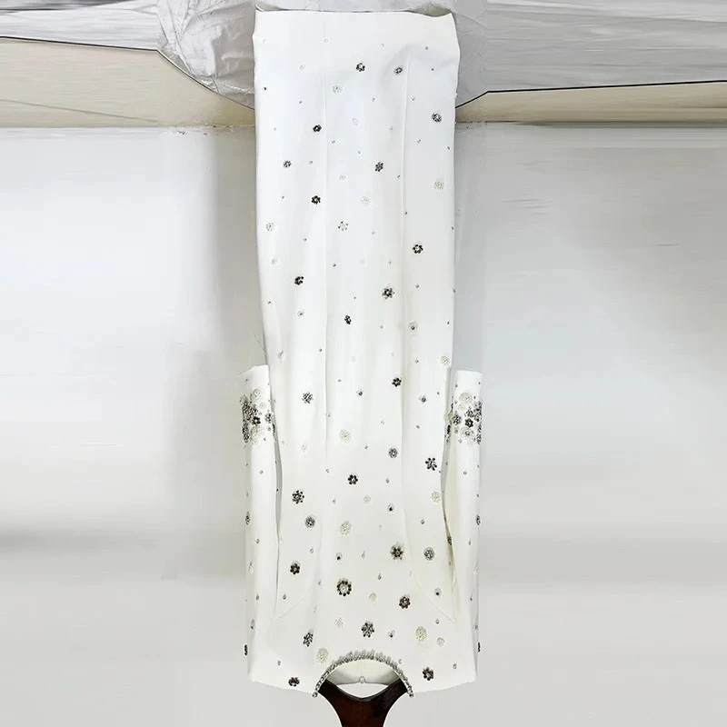 

Luxury Brand Beaded Diamond Slim Maxi Dress Wedding Birthday Party Dress Long Dress White Black Dresses Women Clothing Trendy