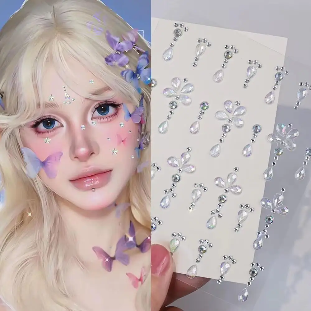 1 Sheet 3D Aurora Crystal Rhinestone Face Tattoo Sticker Fairy Princess Makeup Faux Diamond Tattoos DIY Stage Party Decor Jewels