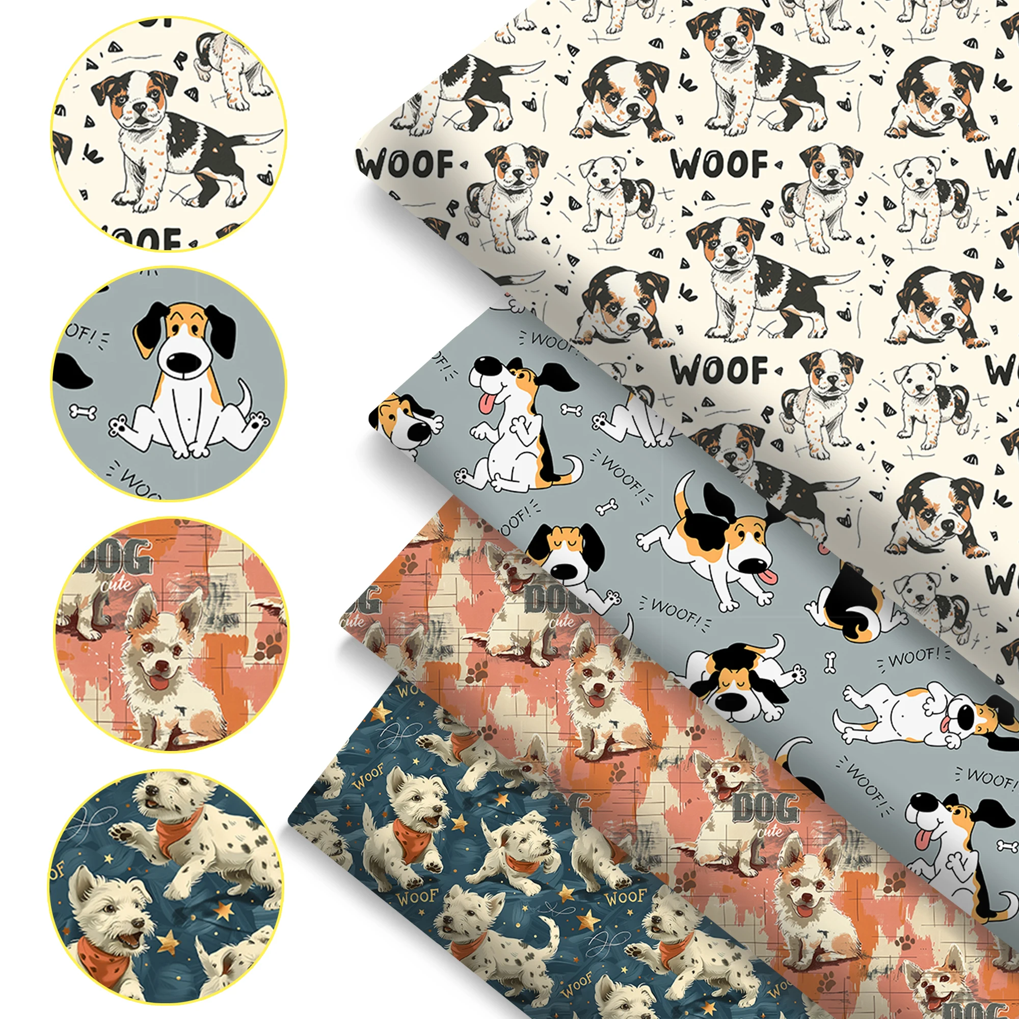 4pcs/set 50x45cmDog Puppy Bones Precut Quilting Fabric Fat Quarter Fabric Bundle Patchwork DIY Crafts Projects DIY Wallet Making