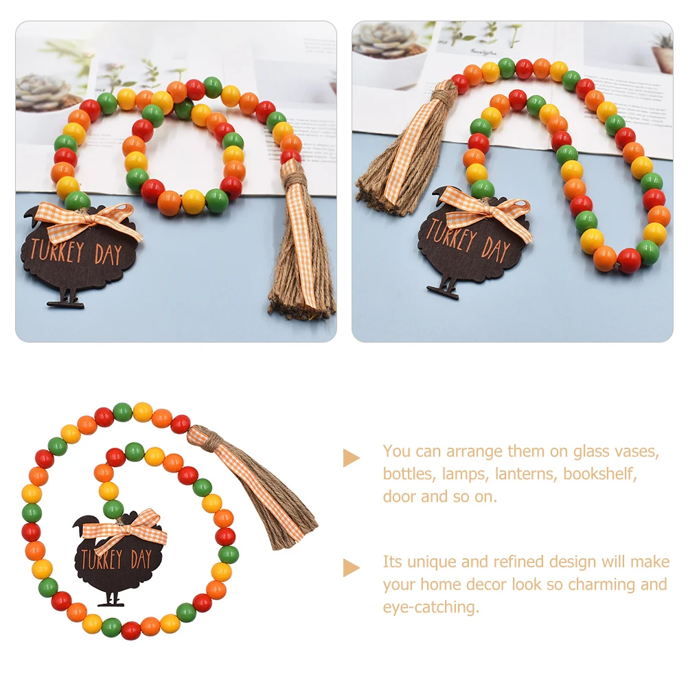 

Wooden Beaded Garland Door Handle Decoration Wall Hanging Festive Fall Tassel Home Hanging Decor Rustic Wood Bead String Light