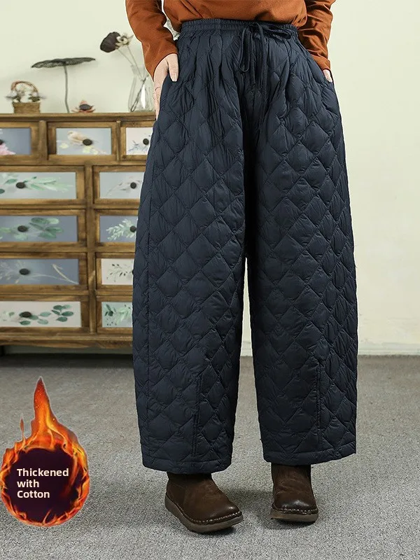 

Японские брюки Харлан больших размеров, женские свободные утягивающие зимние хлопковые брюки с бриллиантами, прямые брюки с высокой талией