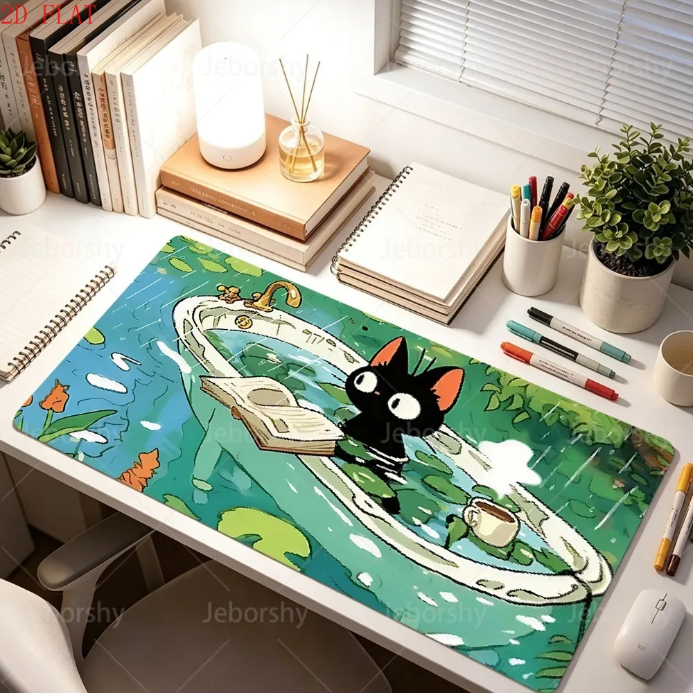 

Cute Black Cat Jiji in Bathtub Large Gaming Mouse Pad XXL Extended Desk Mat Anime Studio Ghibli Decor for Office Home