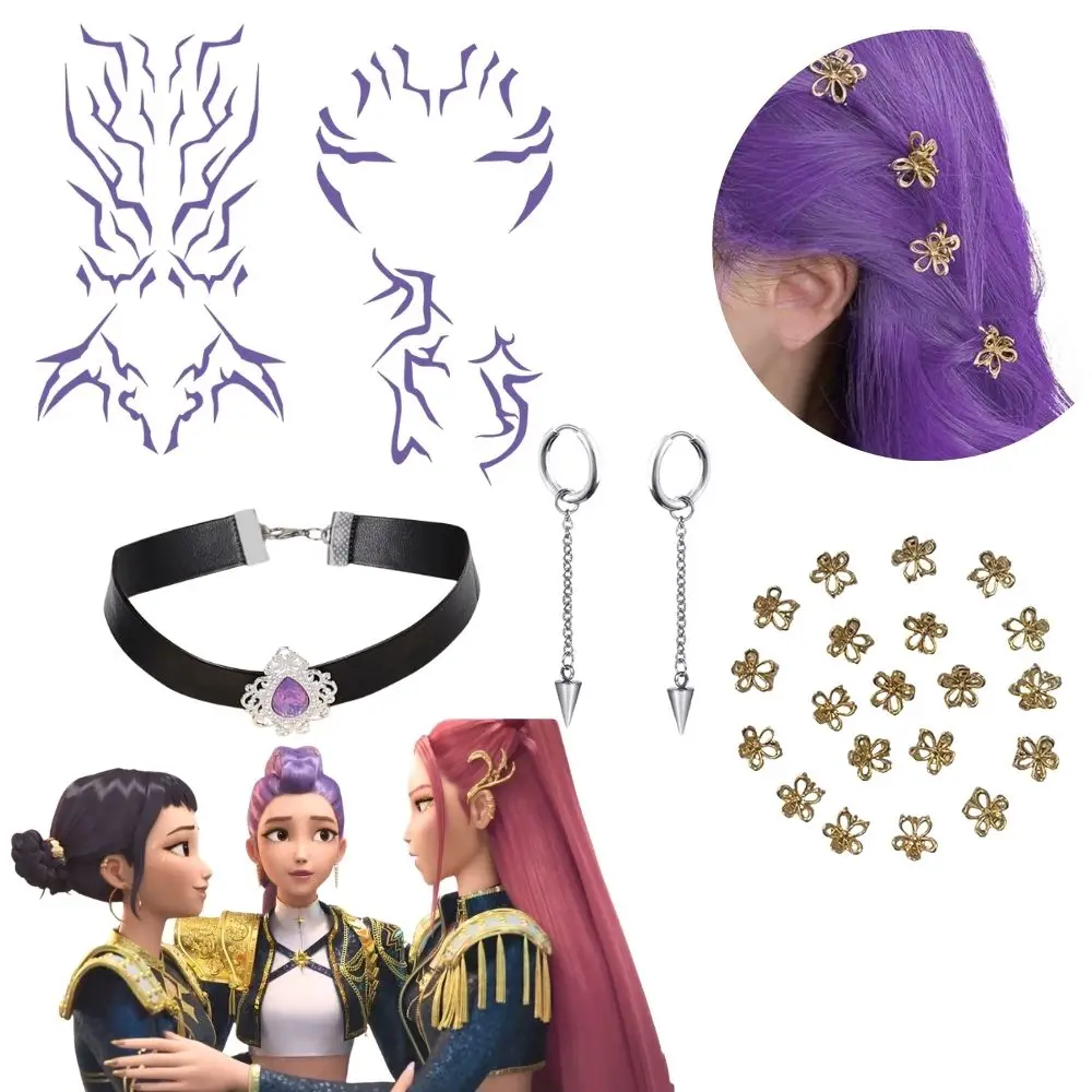 

Kpop Rumi Mira Cosplay Demon Hunters Rumi Tattoo Stickers Earrings Hairclips Roleplay Props Halloween Costume Accessories