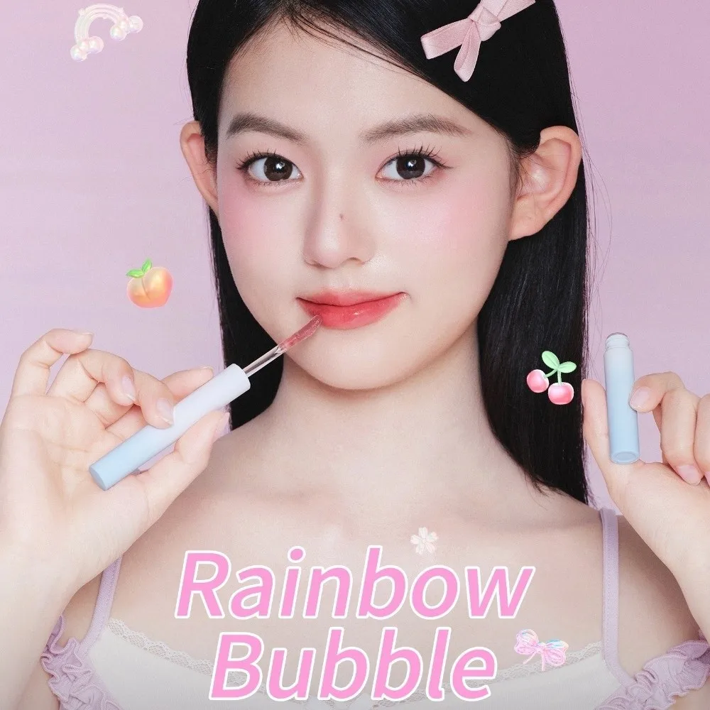 Rainbow Bubble Double-Ended Lip Pencil Multi-functional Glossy Lip Gloss Pencil Long-Lasting Moisturizing Lip Makeups Girls Use