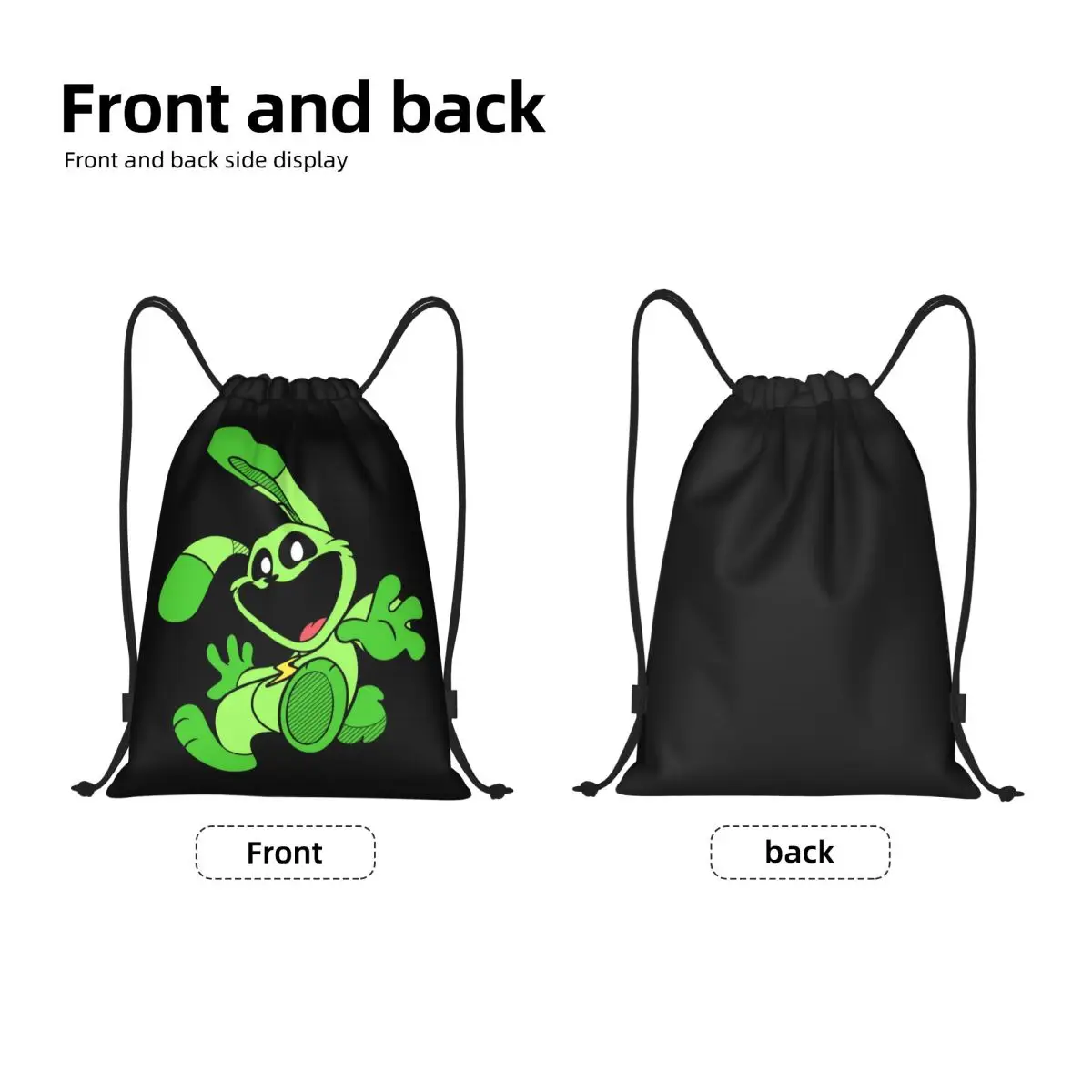 Custom Green Smiling Big Mouth Rabbit Critters Drawstring Bag Women Lightweight Scarry Animated Game Sports Gym Storage Backpack