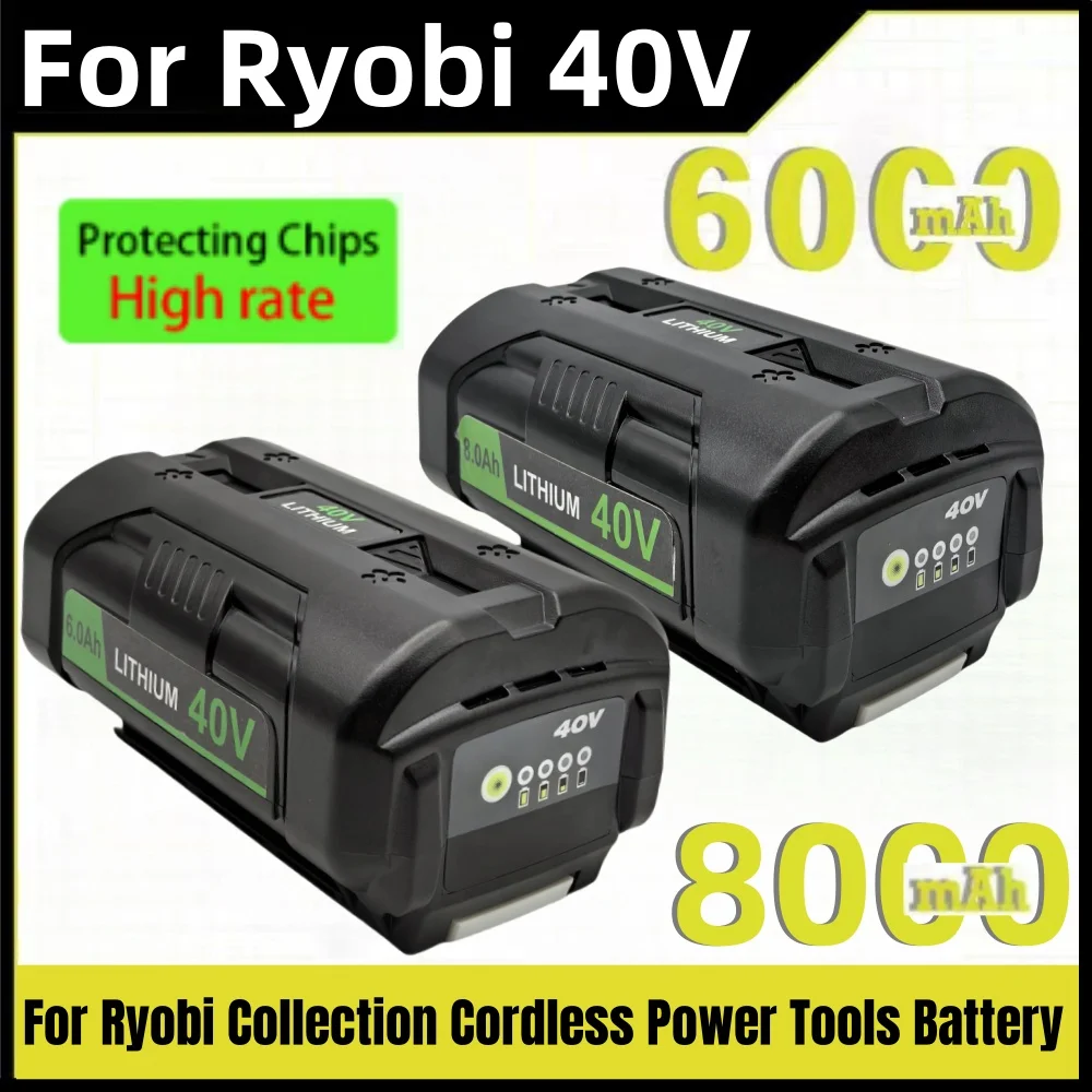 

6000mAh 40V For Ryobi OP4050 Rechargeable Battery For Ryobi RY40502 RY40200 OP4026 OP40401 RY40430 Cordless Power Tools Battery