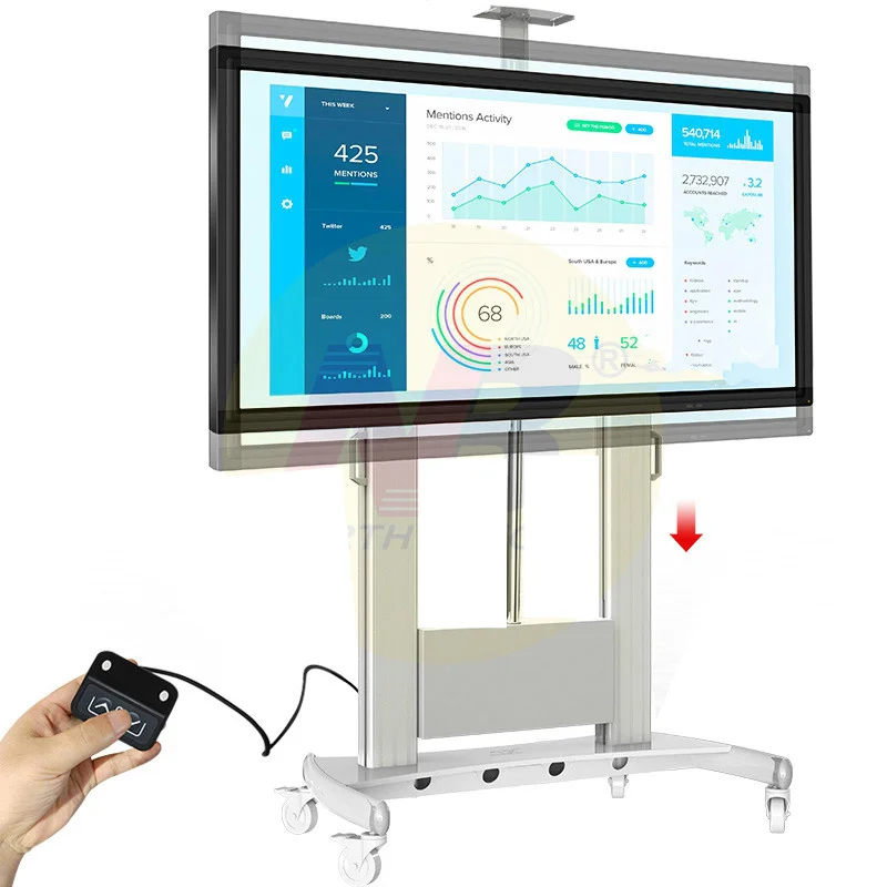 Motorized Lift Screen Heavy Duty TV Mount Cart Fits Most 60-100 Inch Flat Panel LED LCD TV Loading 134kgs 300lb