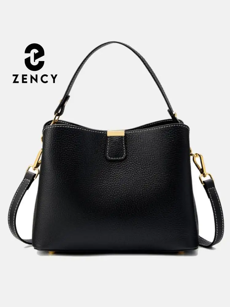 Zency Genuine Leather Women's Crossbody Bag Large Capacity Shoulder Handbag Simple High-Quality Totes Three-Layer Design 2026