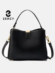 Zency Genuine Leather Women's Crossbody Bag Large Capacity Shoulder Handbag Simple High-Quality Totes Three-Layer Design 2026