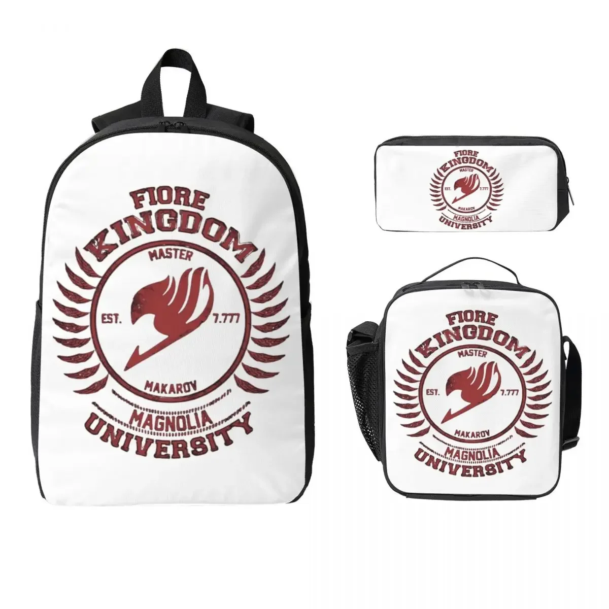 Fairy Tail Team Flag Backpack Student Boys Girls BookBag School Bag Computer Shoulder Bags 3ps Insulated Lunch Bag Pencil Case