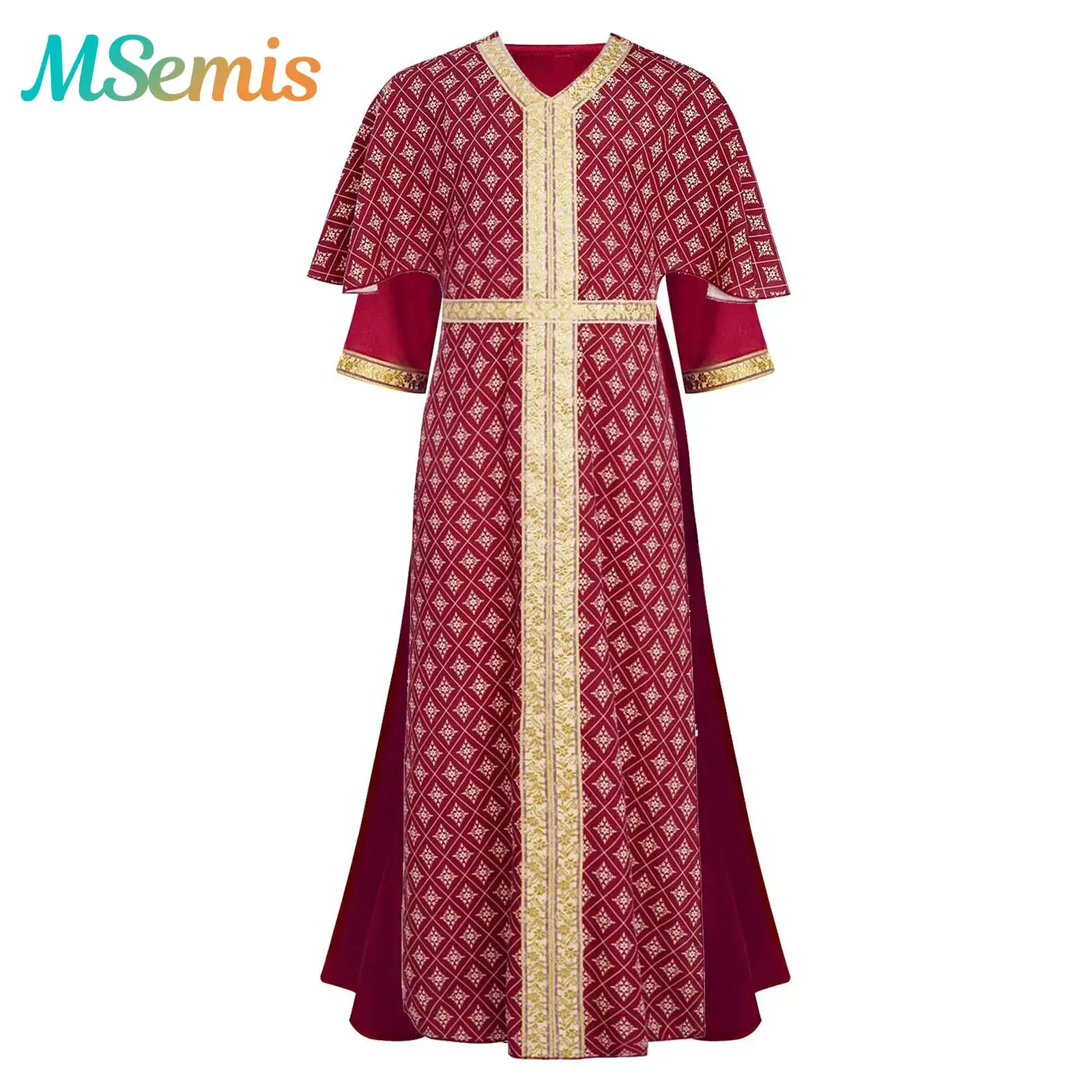 

Girls Indian Cosplay Halloween Clothing Floral Print Side Split Tunic with Belt Maxi Dress Role Play Theme Party Costume