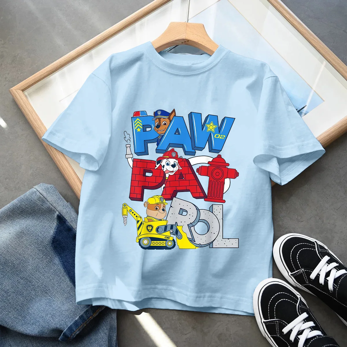 Paw Patrols Girl Boys T Shirt Cartoon Skye Short Sleeve Tops Summer Kids Korean Clothes Baby Casual Tees Cute Birthdays Gifts