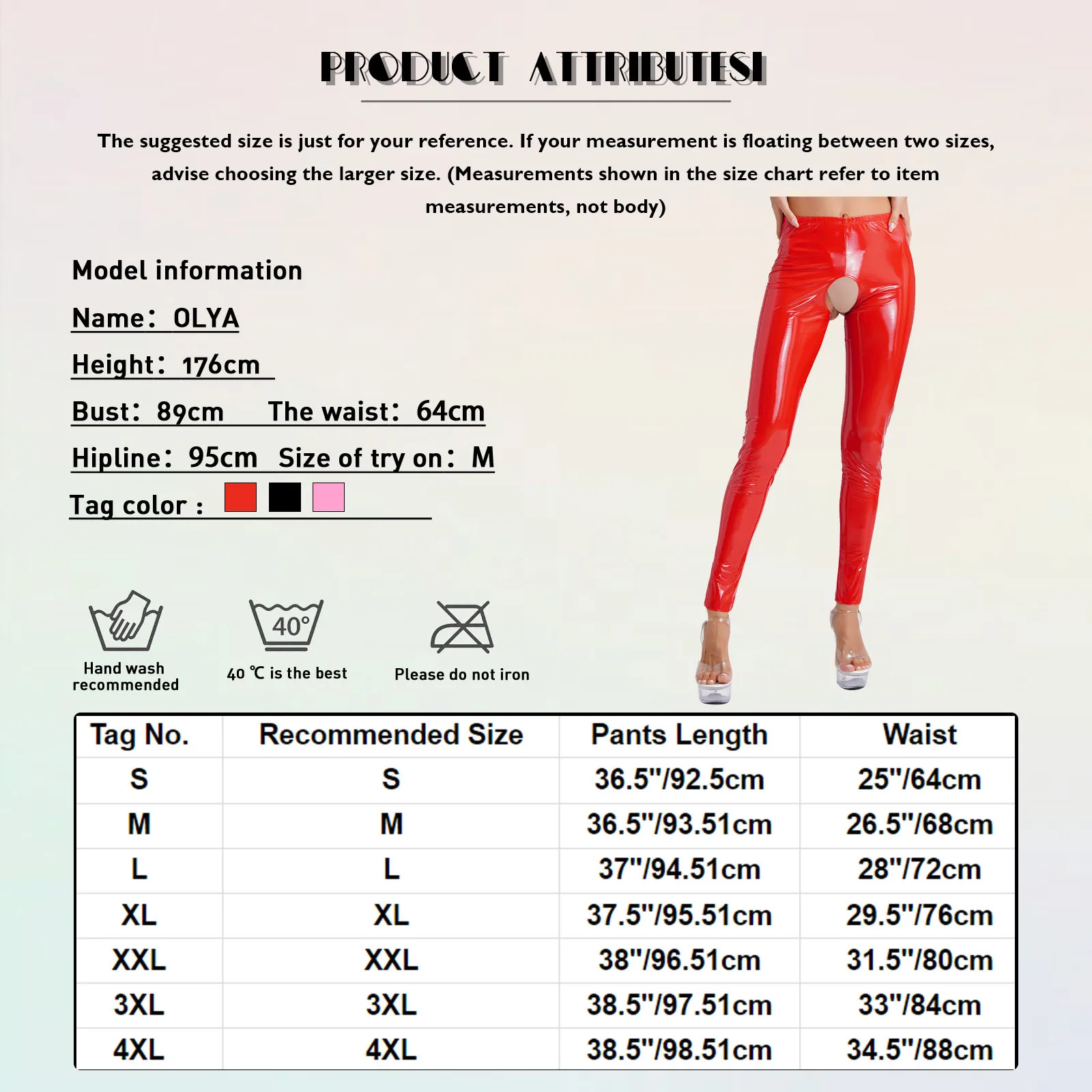 Women Glossy Patent Leather Crotchless Pants Wet Look Rave Dance Elastic Waistband Leggings High Waist Long Pants Sexy Clubwear