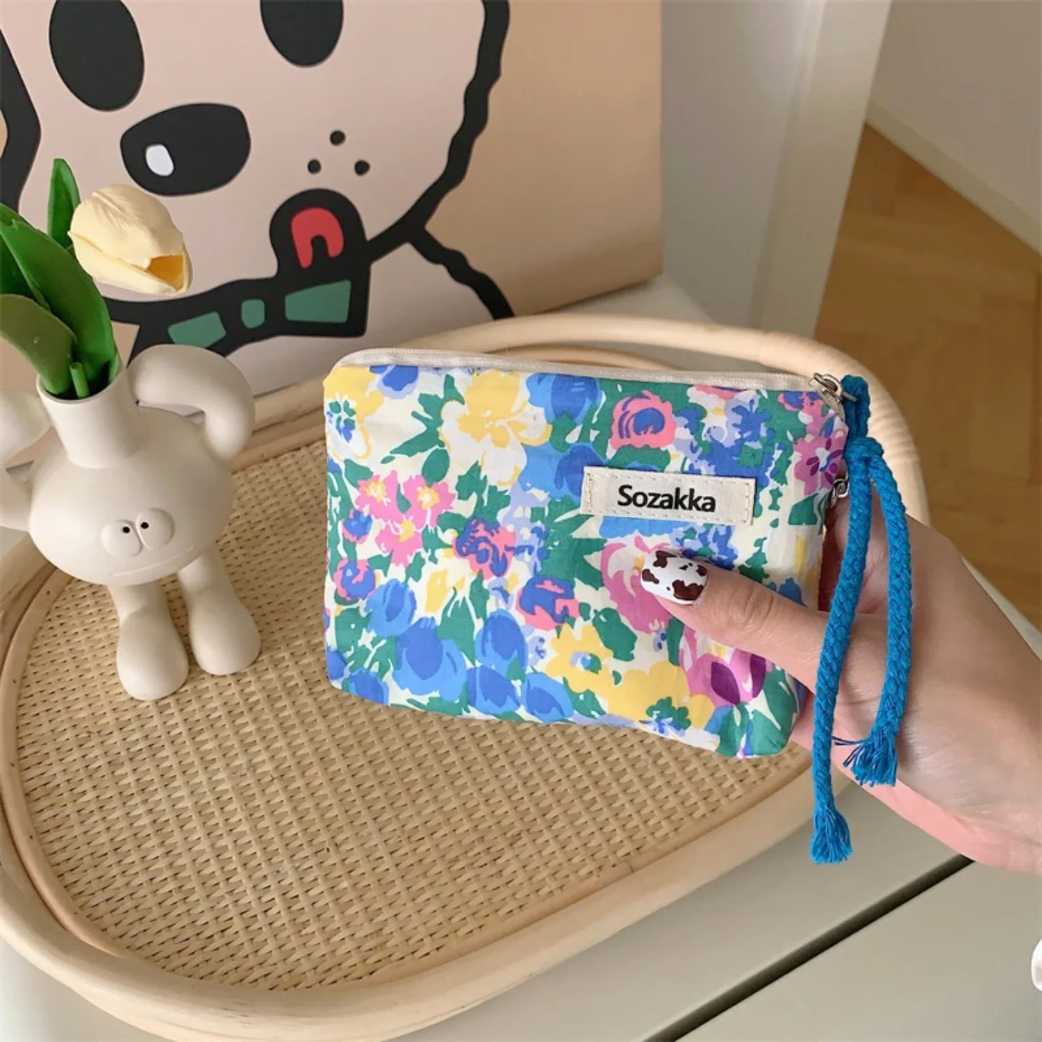 Kawaii Floral Travel Portable Coin Purse Cosmetic Lipstick   Women Makeup  Wallet Organizer Small Pouch Bags