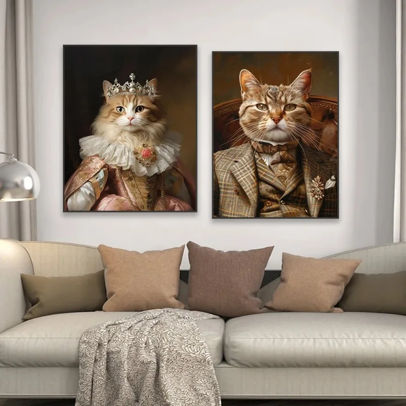 ملصق صورة الحيوانات الأليفة الملكية شخصية عصر النهضة قماش اللوحة يطبع هدية ديكور غرفة القط