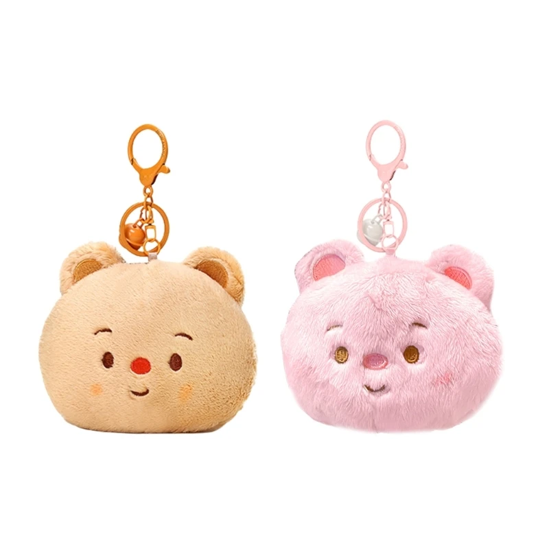 Multiuse Little Plush Butter Bear Change Purse Cartoon Keychain Hangable Earphone Storage for Daily Use Kids Gifts