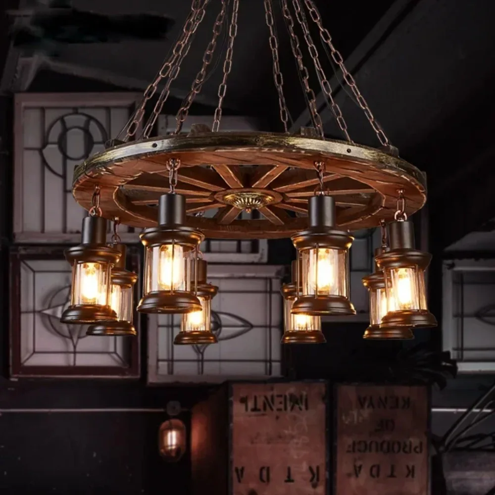 Classical Industrial Iron LED Wheel Pendant Lights Metallic Lustre Hanging Lamps Bar Decoration Suspend Lamps Cafe Pendend Lamps