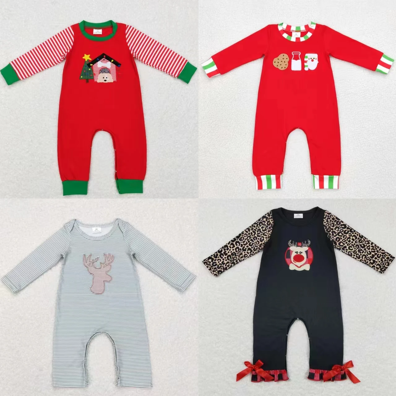 

Wholesale Baby Boy Girl Long Sleeves Christmas Embroidery Toddler Jumpsuit Kid Children Newborn Toddler Cotton Santa Deer Romper