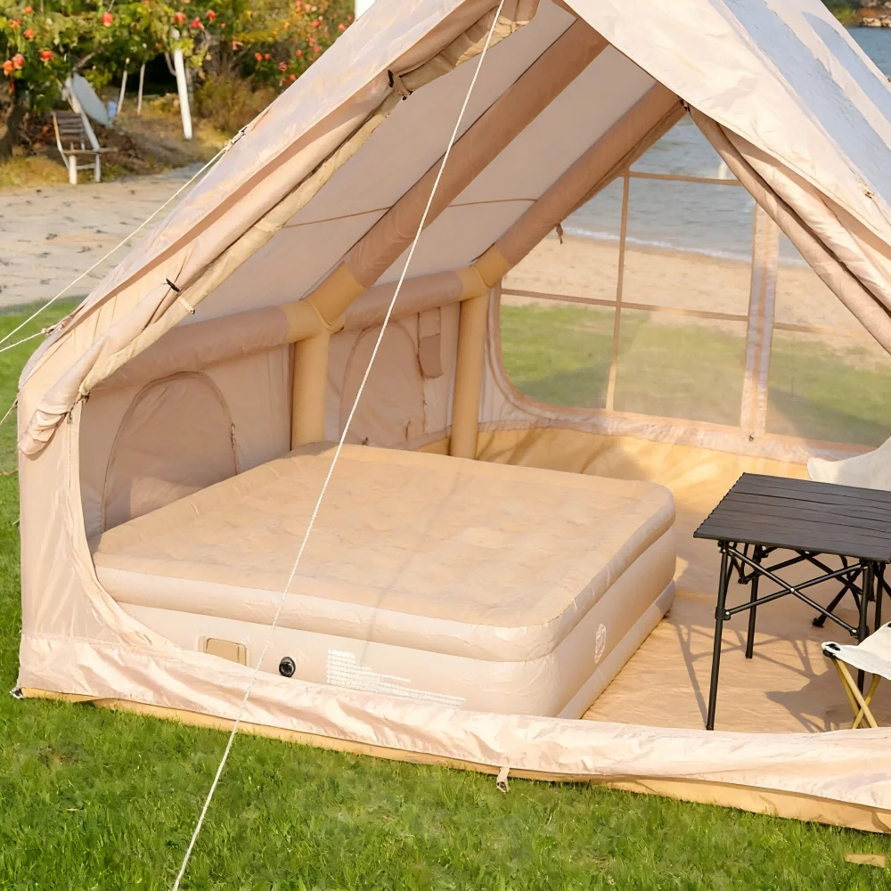 Best Price Light Weighting Double Doors Double Large Skylights Waterproof Inflatable Air Tent Khaki Four-Season One Camping