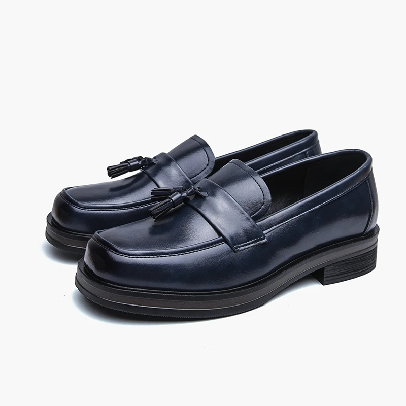 Classic Square Toe Tassel Loafers For Men Thick Sole Slip On Leather Shoes Plus Size 38-46 Non Slip Business Casual Dress Shoes